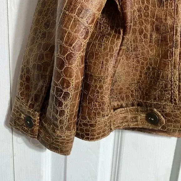 Ruby Rd brown faux embossed leather jacket coat size 14P - Picture 8 of 12